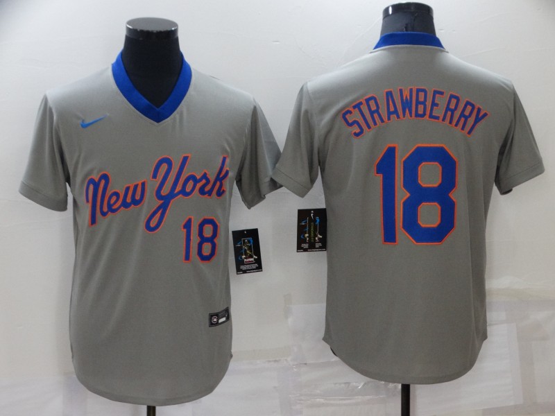 Men's New York Mets #18 Darryl Strawberry Grey Stitched Baseball Jersey Men's New York Mets #18 Darryl Strawberry Grey Stitched Baseball Jersey